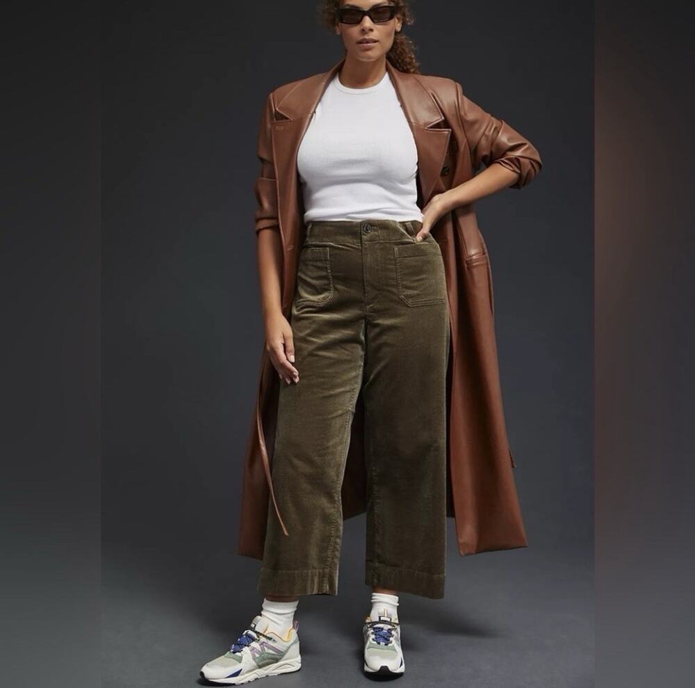 Maeve Anthropologie The Colette Corduroy Wide Leg Pants Olive Green Size 18 New